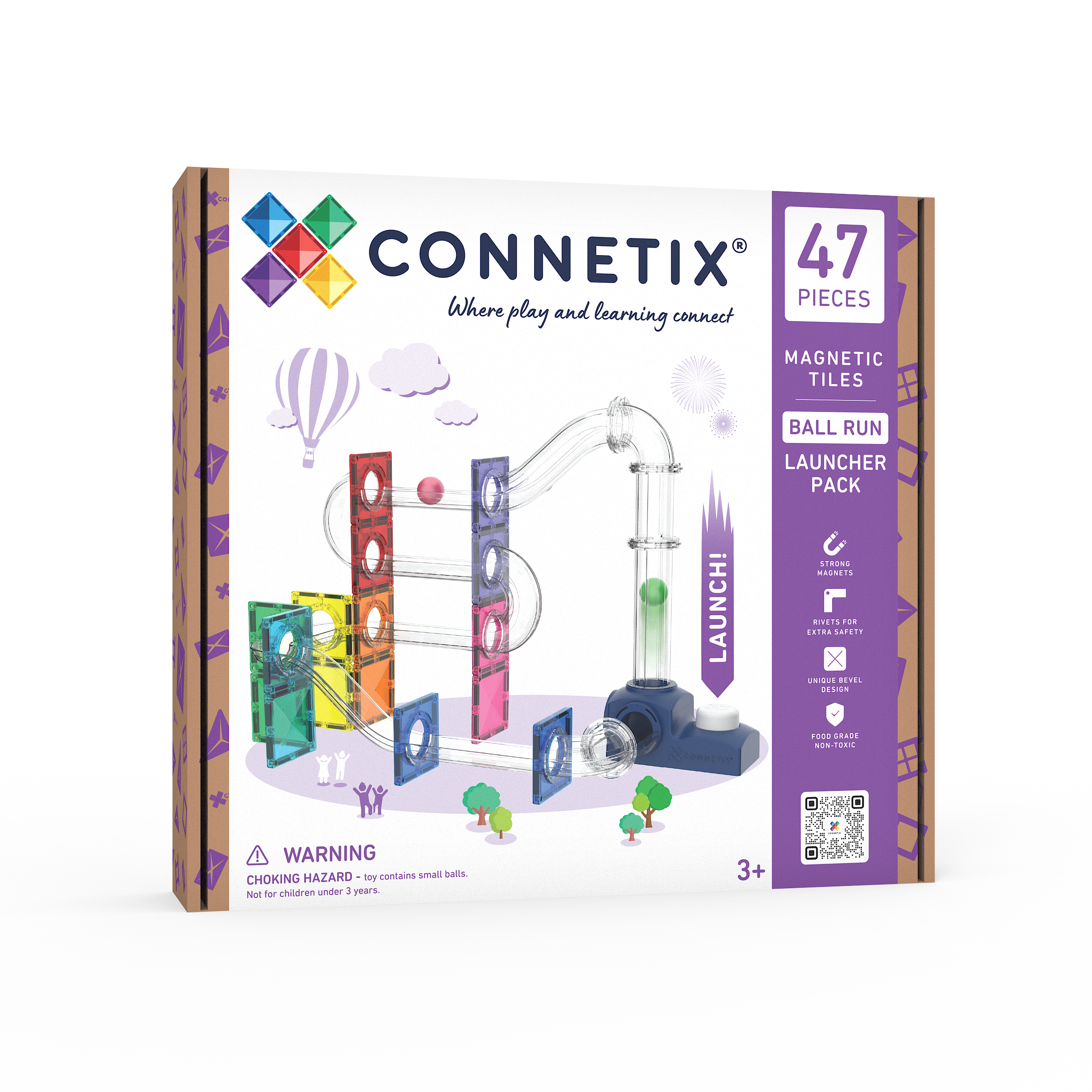 CONNETIX Magnetic Tiles 44 Piece Ball Run Launcher Pack