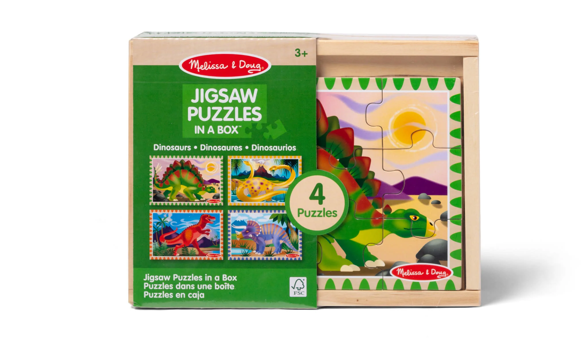 Melissa & Doug 4 Wooden Jigsaw Puzzles In A Box (Dinosaurs)