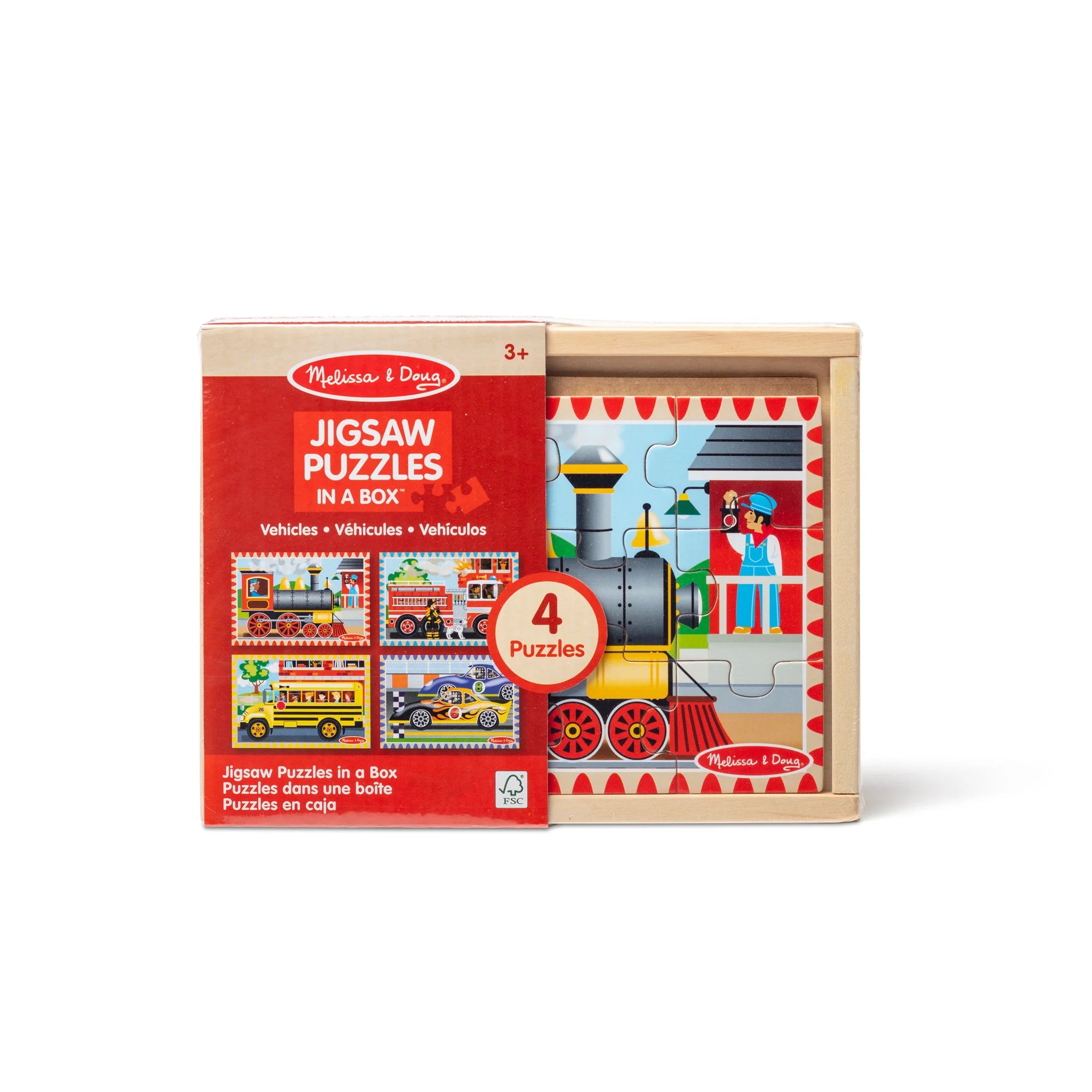 Melissa & Doug 4 Wooden Jigsaw Puzzles In A Box (Vehicles)