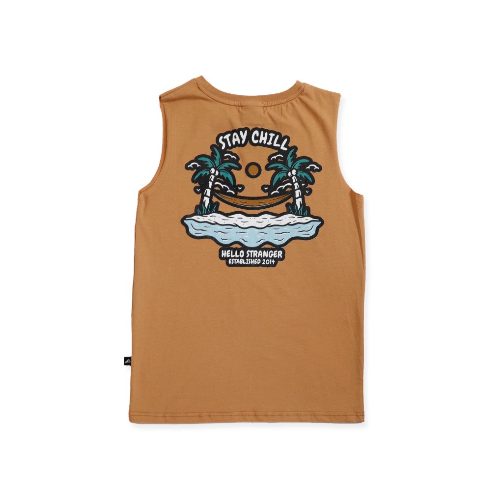 Hello Stranger Stay Chill Muscle Tee (Brown)
