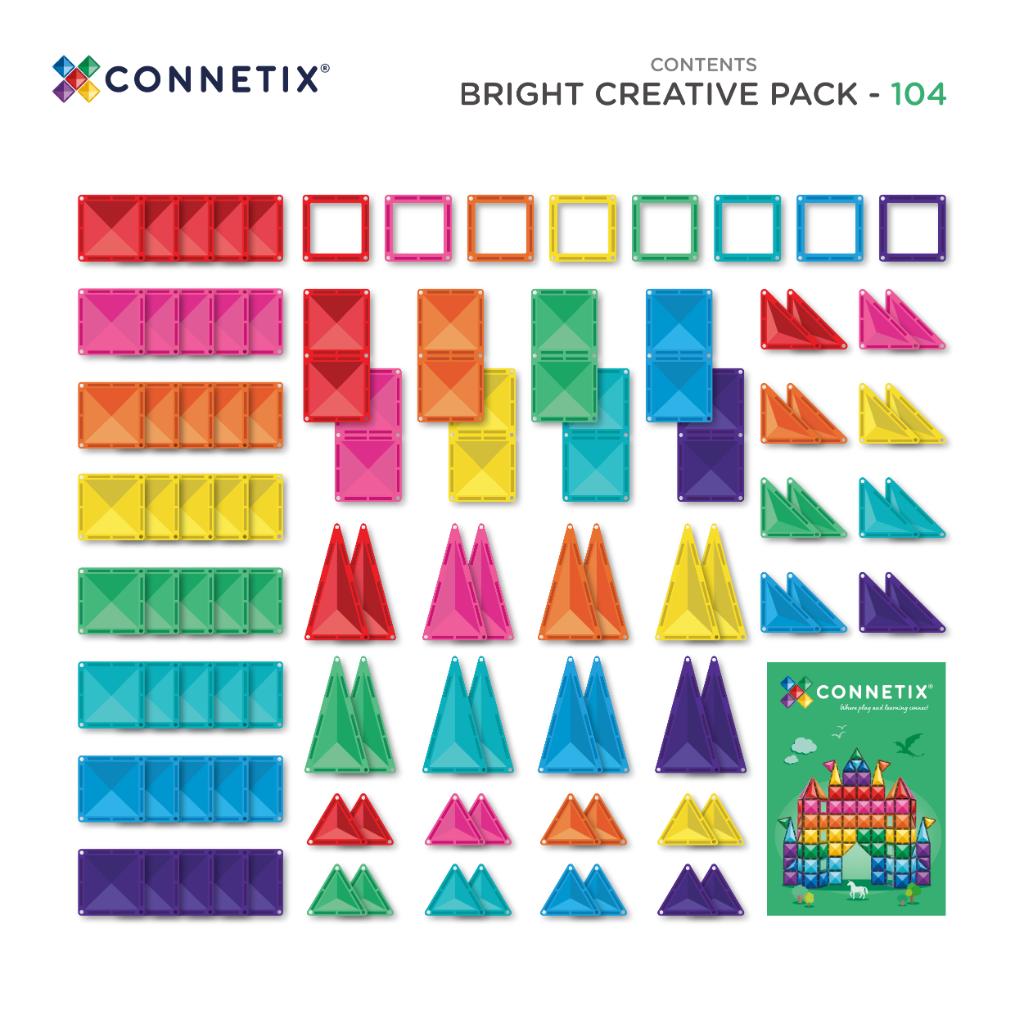 CONNETIX Magnetic Tiles 104 Piece Creative Pack (Bright)