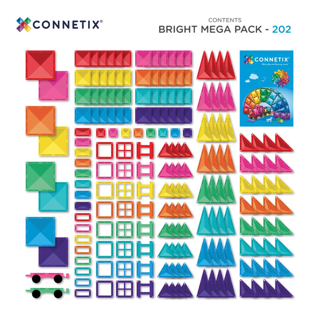 CONNETIX Magnetic Tiles Mega Pack 202 Pieces (Bright)