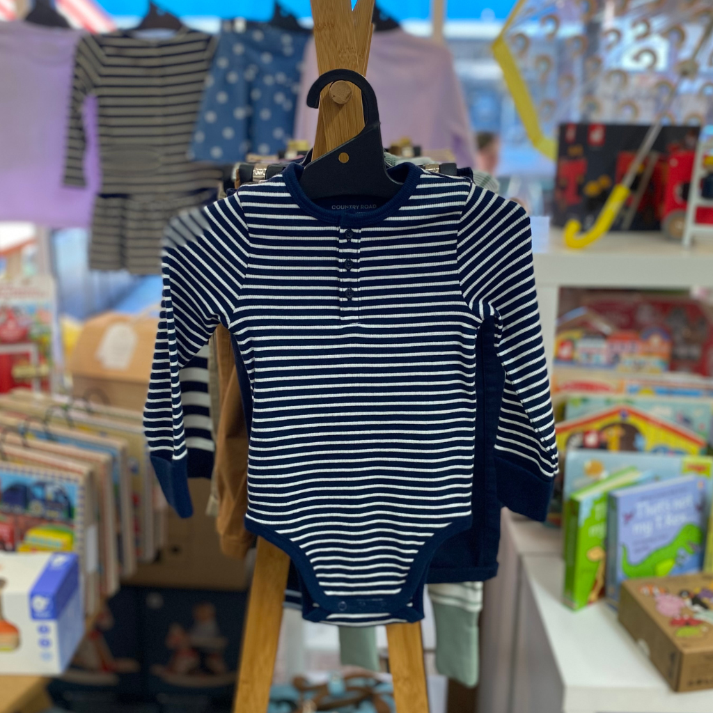 Country Road Rib LS Bodysuit (Navy Stripe)