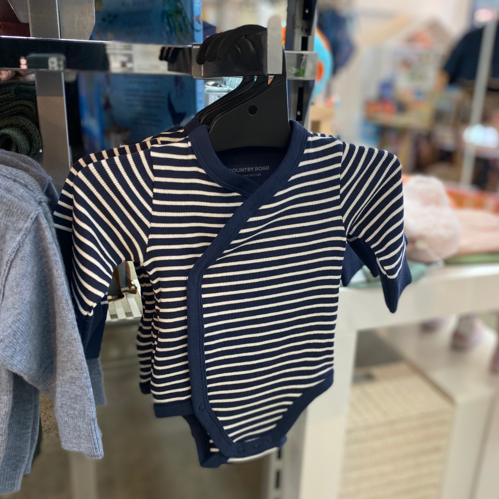 Country Road Wrap LS Bodysuit (Navy Stripe)