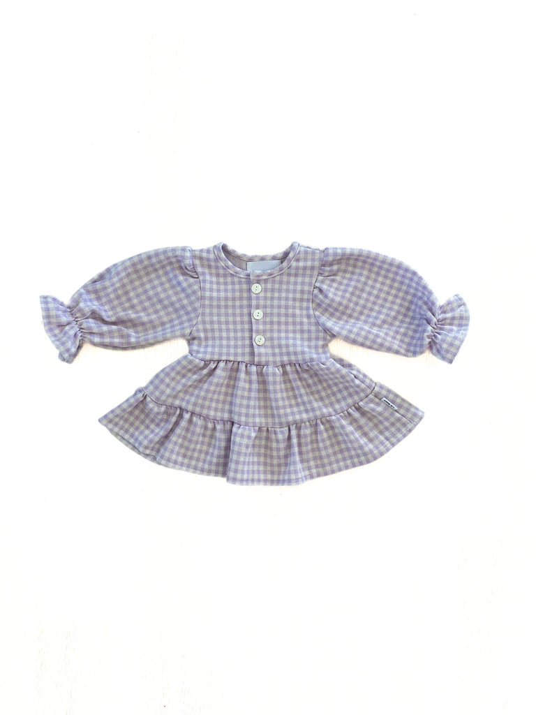 le edit girls dress in lilac gingham
