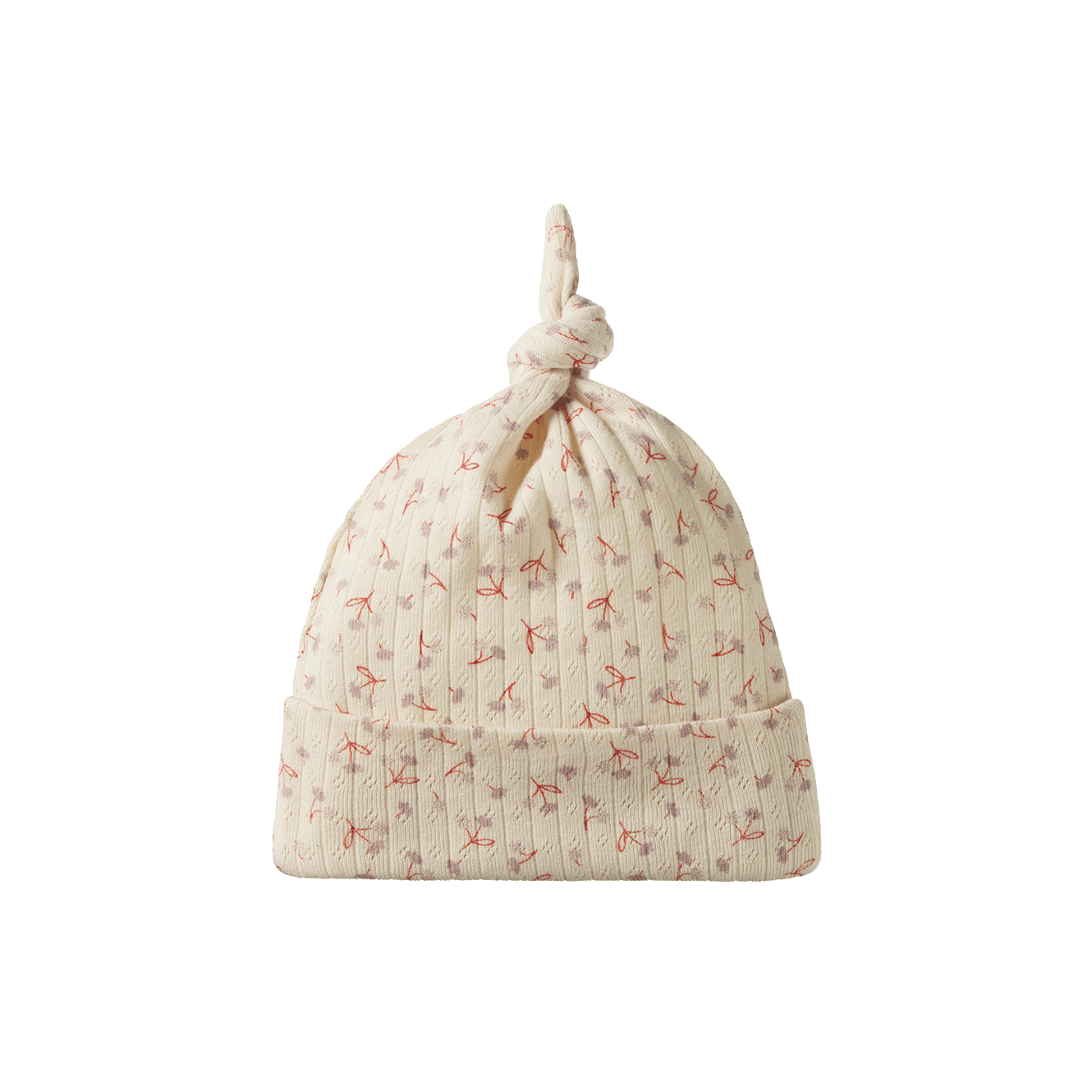 Nature Baby Organic Cotton Pointelle Knotted Beanie (Dandelion Print)