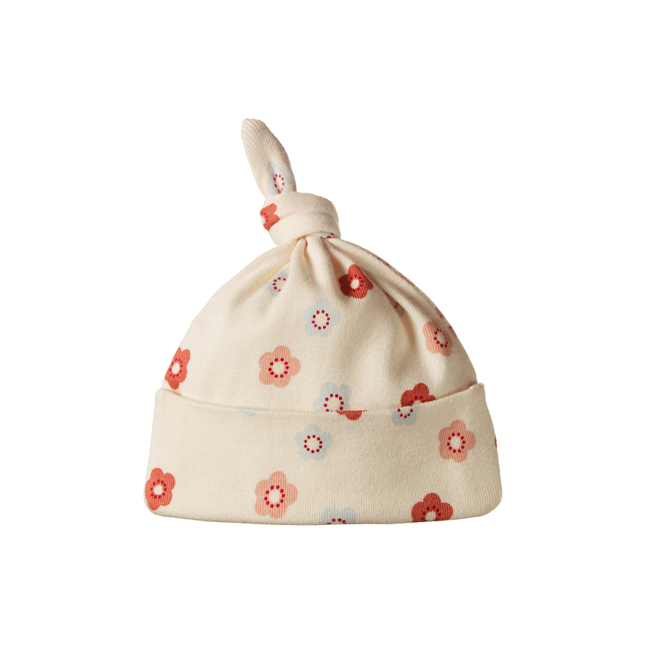 Nature Baby Organic Cotton Knotted Beanie (Petite Flora Stamp Print)