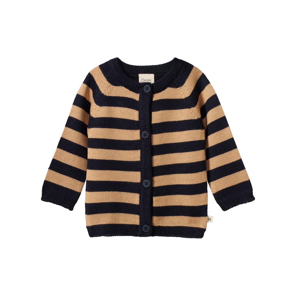 Nature Baby Merino Knit Cardigan (Navy/Caramel Stripe)