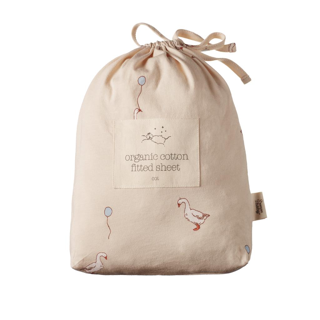 Nature Baby Organic Cotton Fitted Cot Sheet (Goose Lullaby Print)