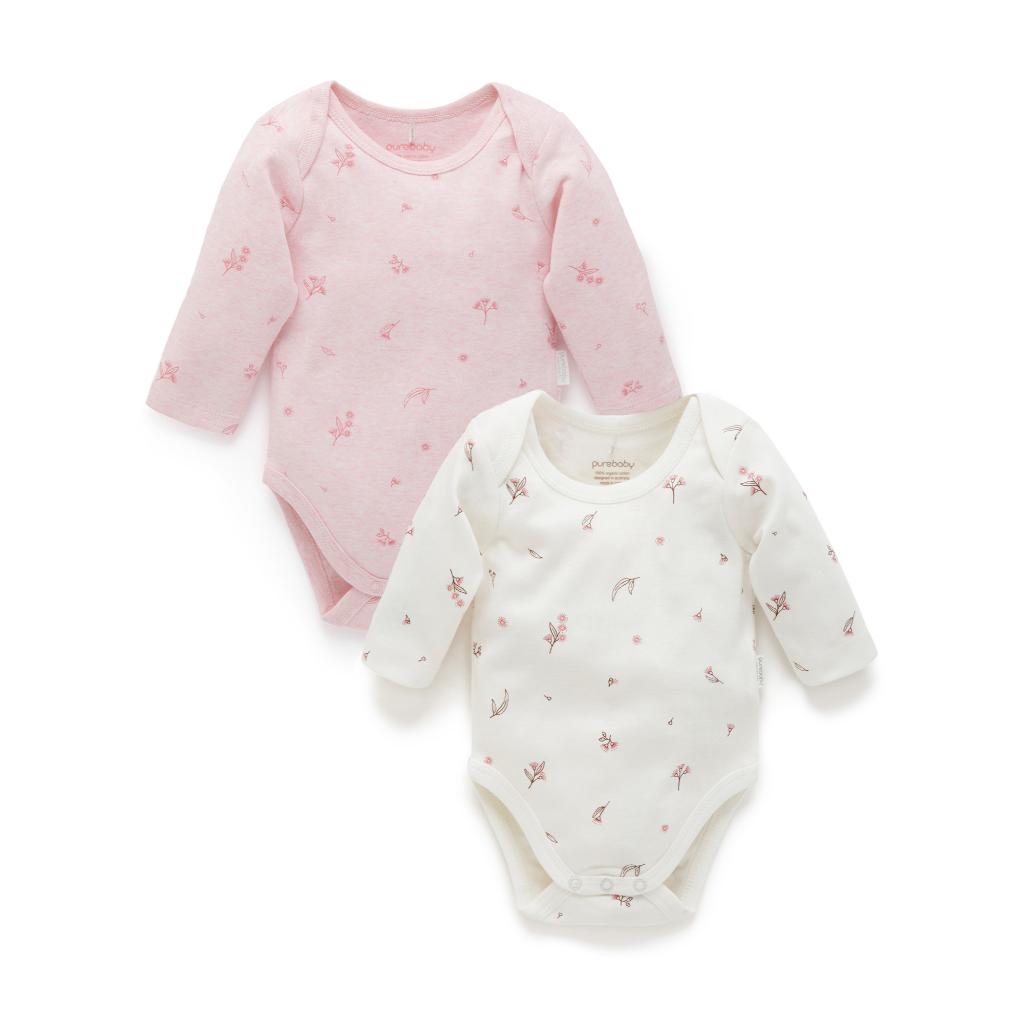 Purebaby L/S Bodysuit 2pk (Pale Pink Blossom)