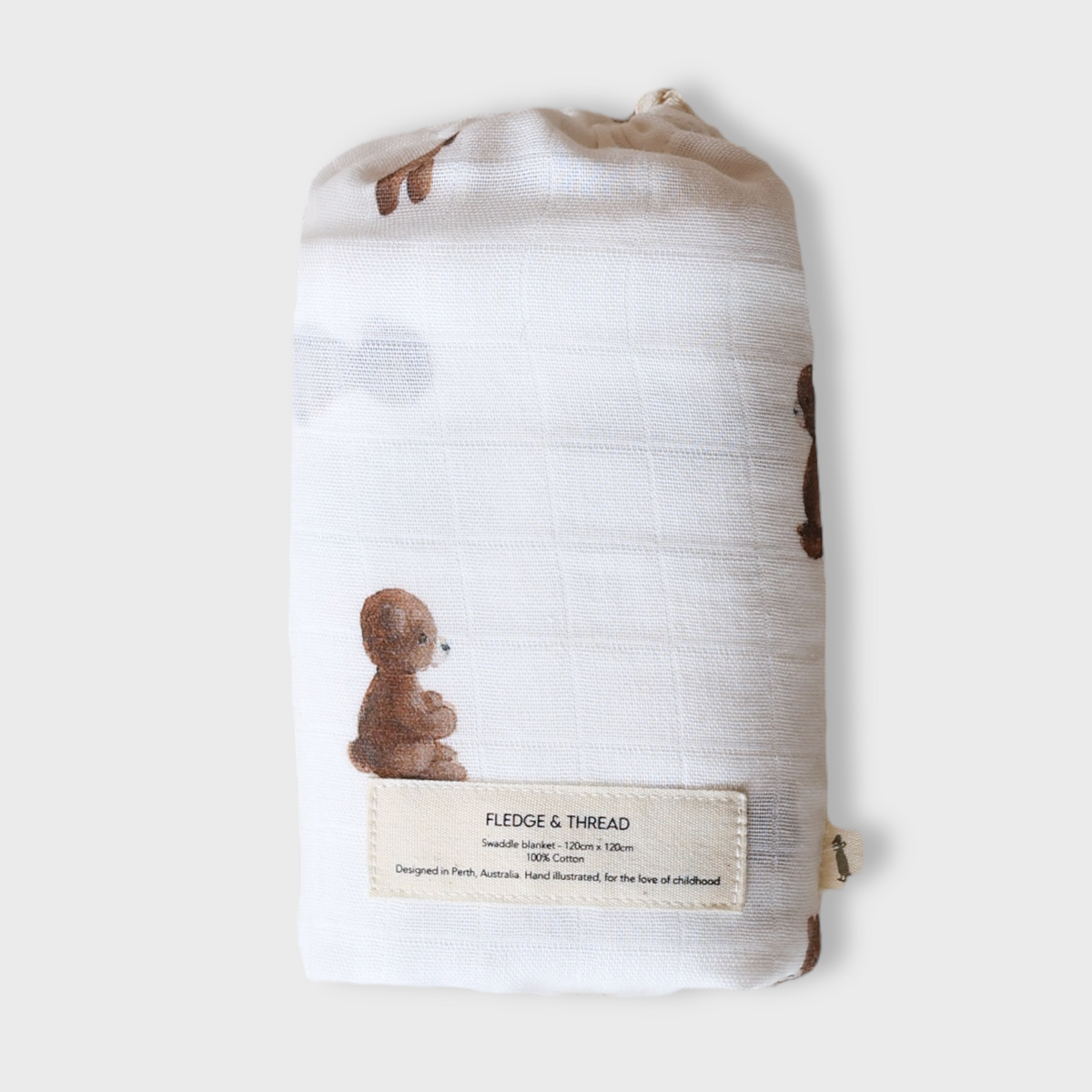 Fledge & Thread Muslin Swaddle Wrap (Teddy Bear)