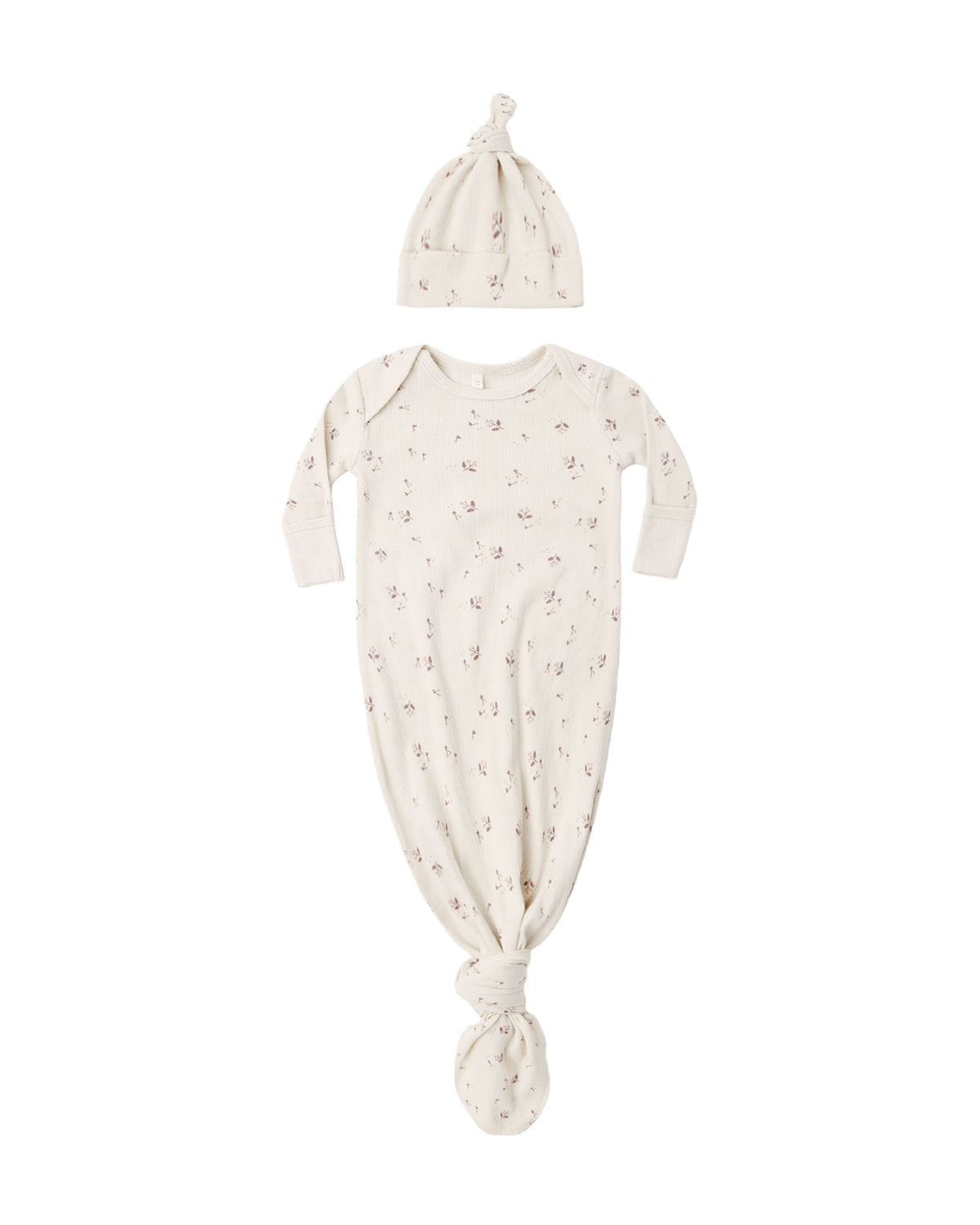 Quincy Mae Knotted Baby Gown + Hat Set (Fall Ditsy)