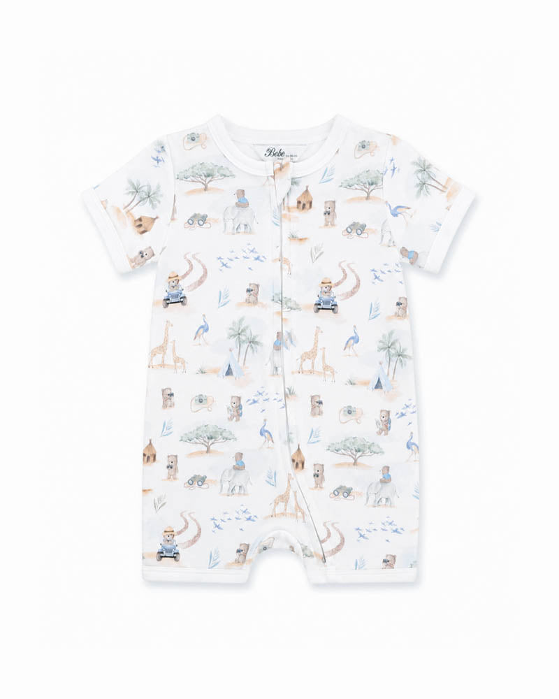 Bebe Brady Print Organic SS Zip Romper