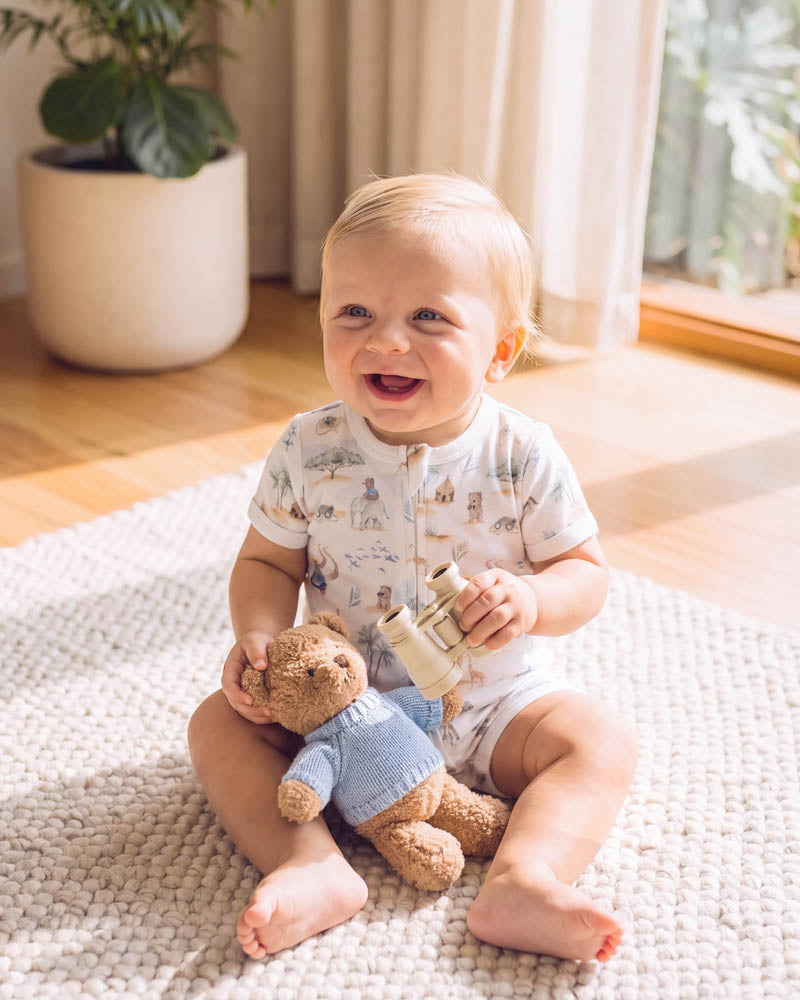 Bebe Brady Print Organic SS Zip Romper