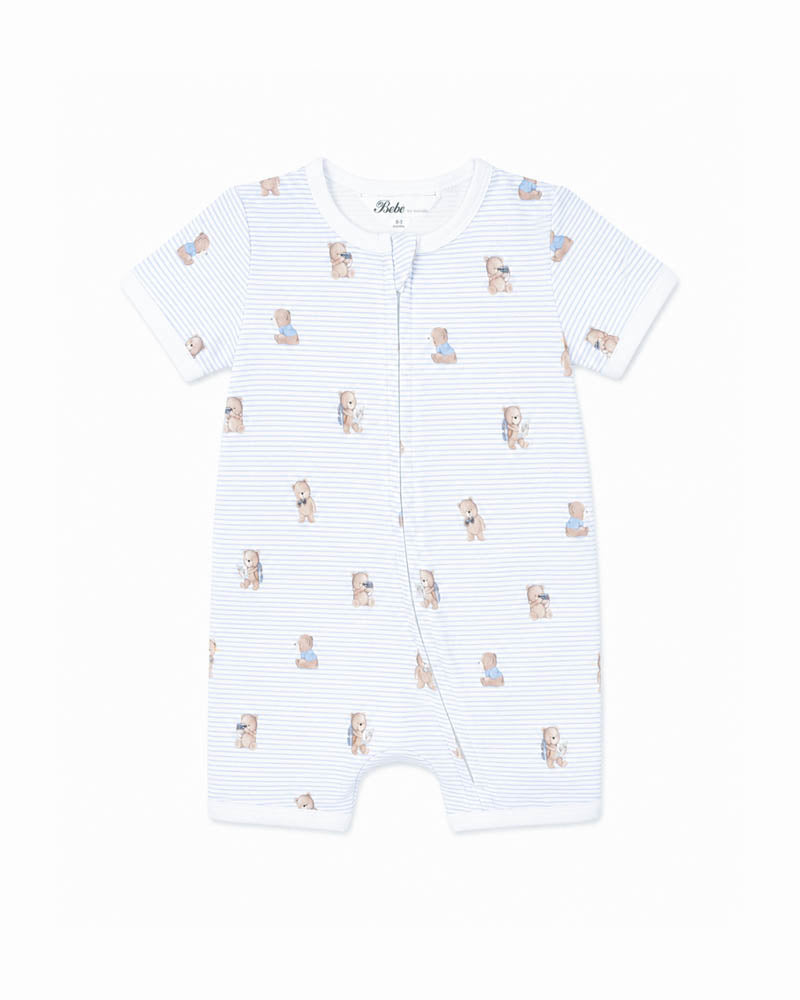 Bebe Brady Stripe Organic SS Zip Romper