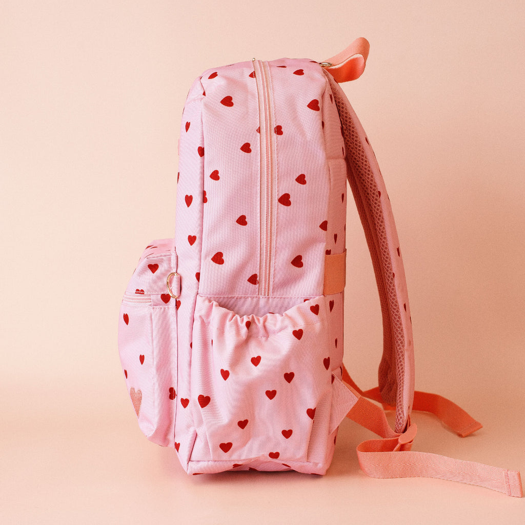 fox and fallow school backpack in hearts print