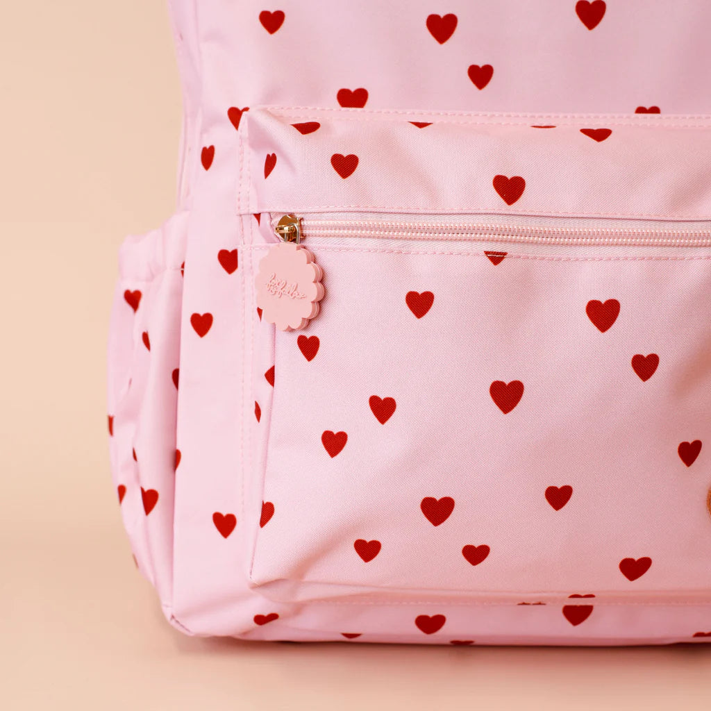 fox and fallow school backpack in hearts print