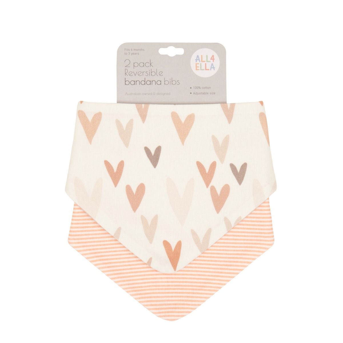 All 4 Ella Reversible Bandana Bibs 2pk (Hearts)