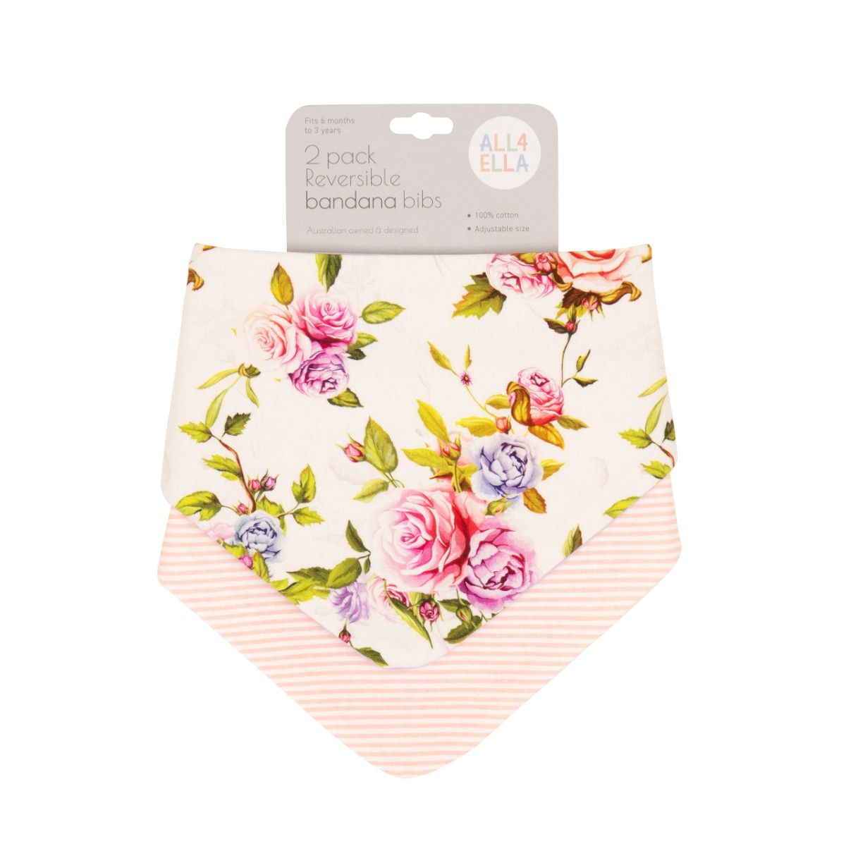 All 4 Ella Reversible Bandana Bibs 2pk (Rose)