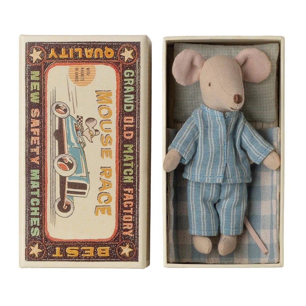 Maileg Big Brother Mouse in Matchbox (Blue Striped PJs)