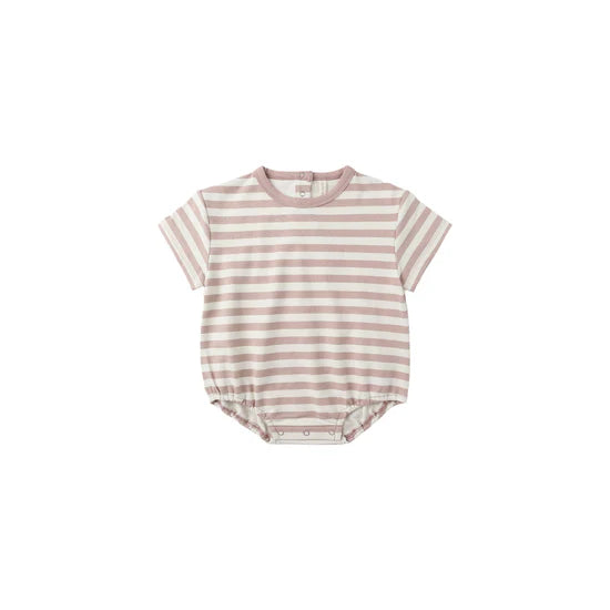 Quincy Mae Relaxed SS Bubble Romper (Pink Stripe)