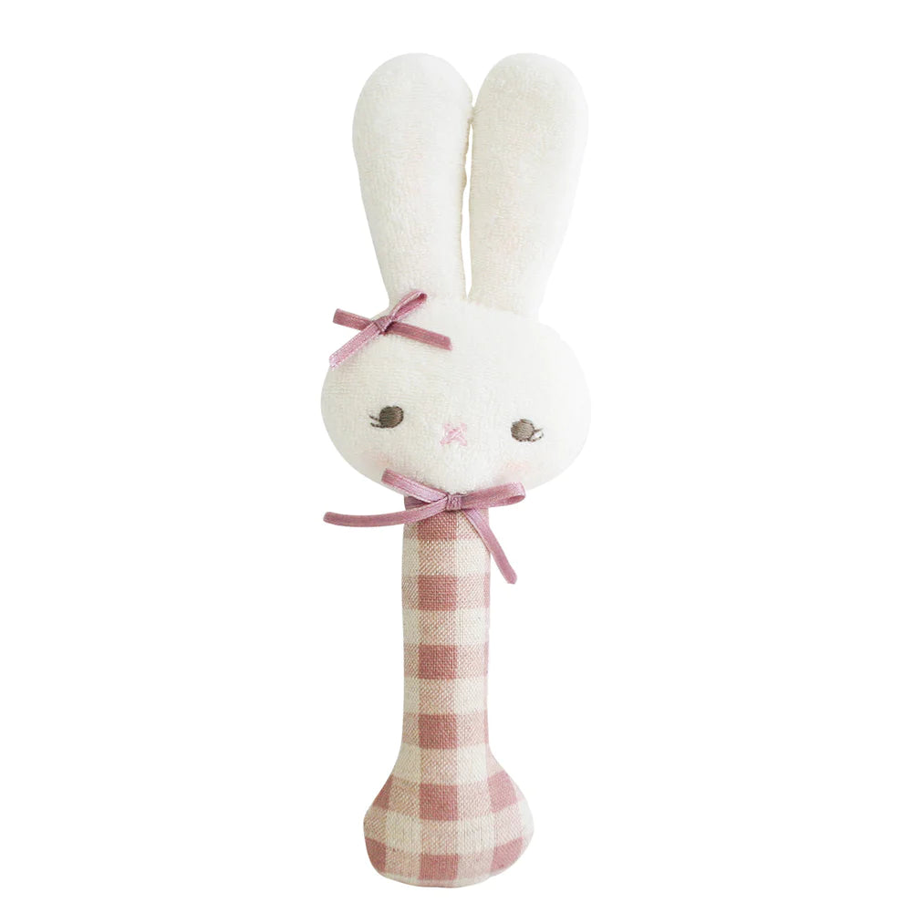 Alimrose Bunny Stick Rattle (Rose Check)