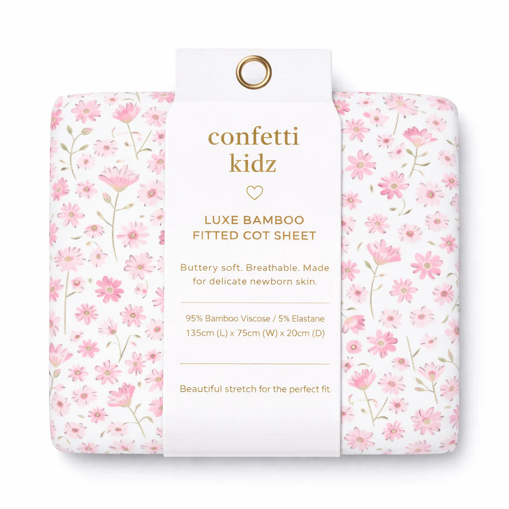 Confetti Kidz Fitted Bamboo Cot Sheet (Seashell Bloom)