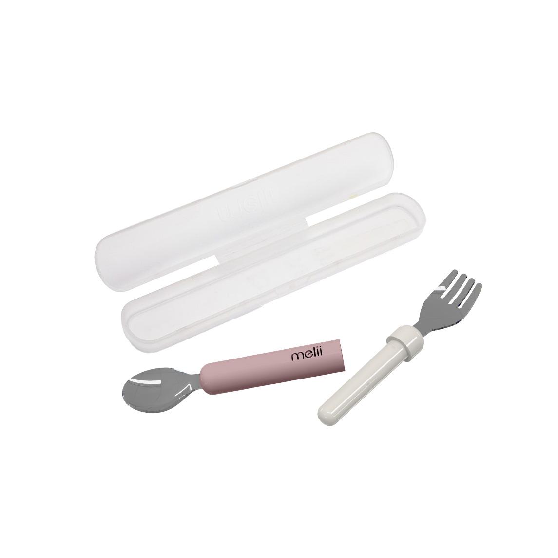 Melii Detachable Spoon & Fork Set (Luxe Pink + Ivory)