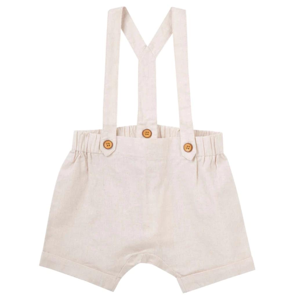 Designer Kidz Finley Linen Suspender Shorts (Sand)