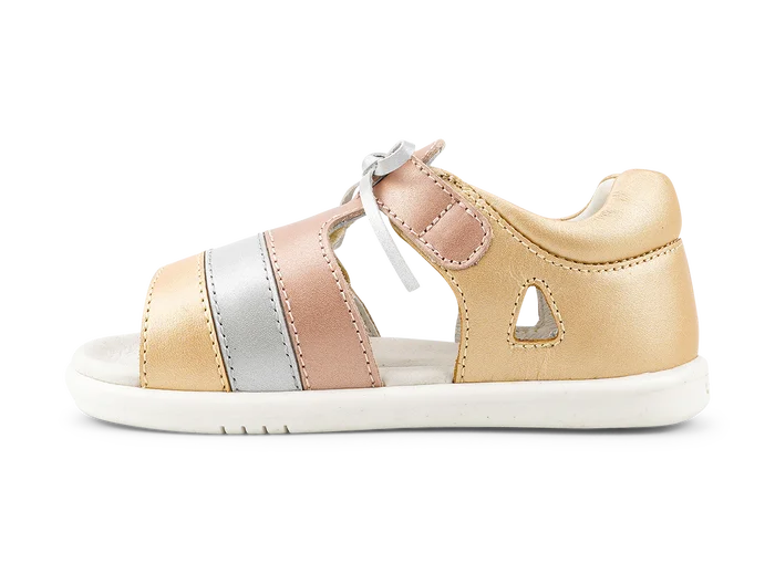 Bobux I Walk Mirror Sandal (Quickdry Pale Gold + Rose Gold Stripe)