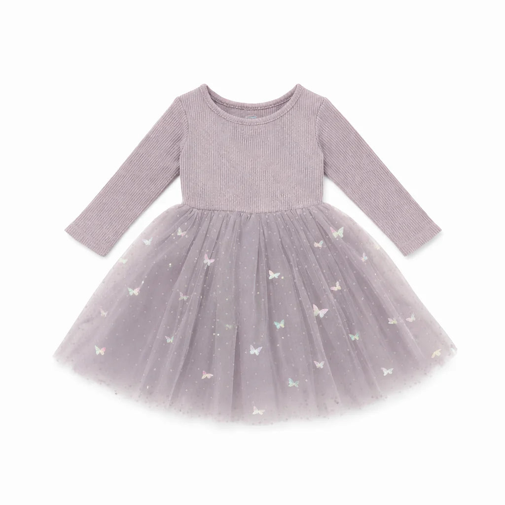 Confetti Kidz L/S Tulle Dress (Mauve Butterflies)