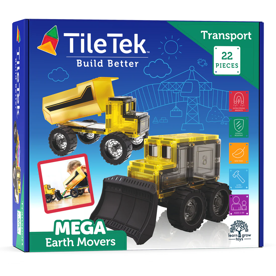 TileTek Magnetic Tiles Mega Earth Movers (22pc)
