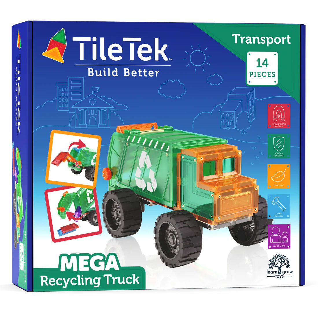 TileTek Magnetic Tiles Mega Recycling Truck (14pc)