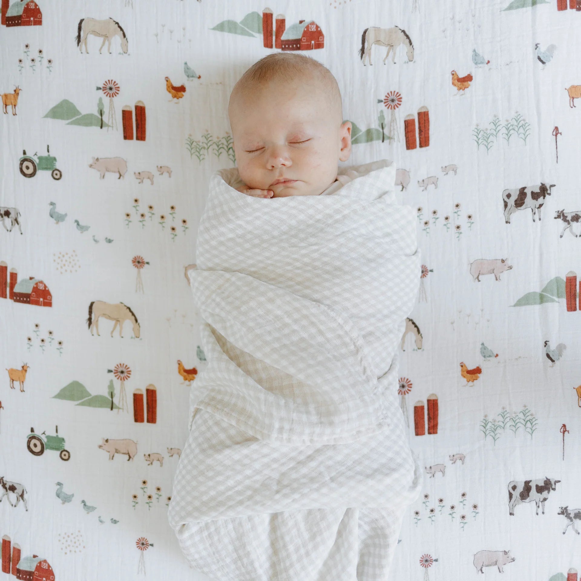 Little Unicorn Cotton Muslin Swaddle (Tan Gingham)