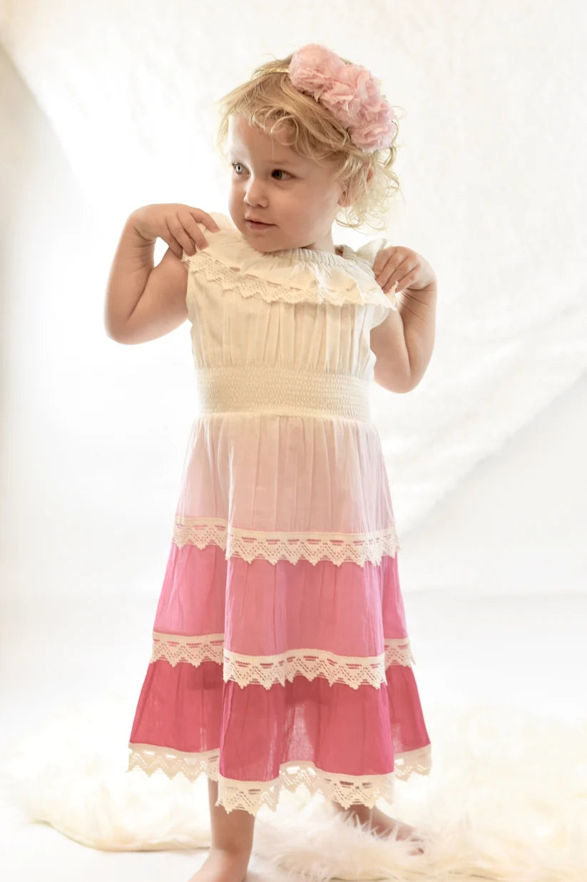 Yo Baby Off-Shoulder Lace Tiered Dress (Pink Ombre)