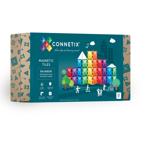 Connetix Tiles 18 Piece Rectangle Pack (Rainbow)