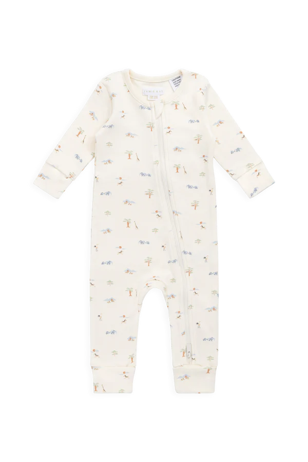 Jamie Kay Organic Cotton Reese Zip Onepiece (Savannah Animals Tofu)