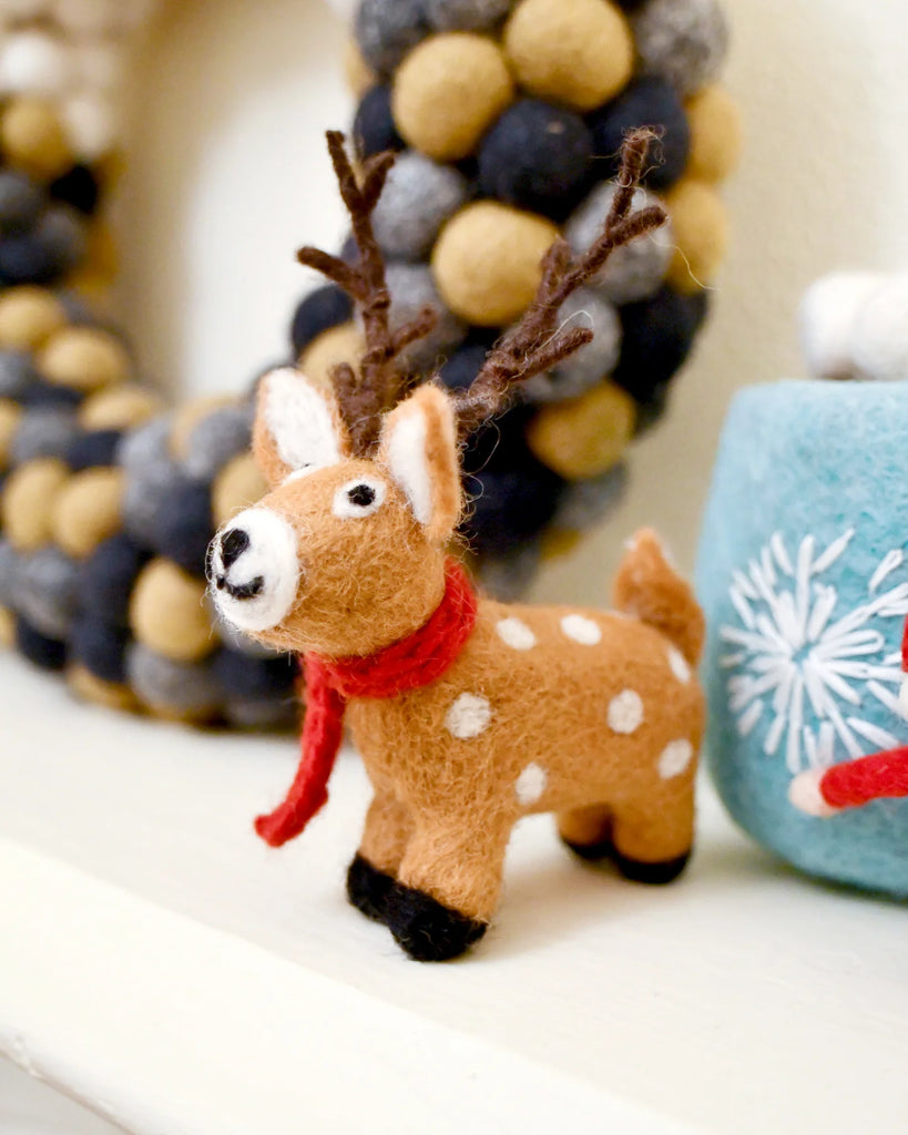 Tara Treasures Felt Reindeer With Red Scarf Toy