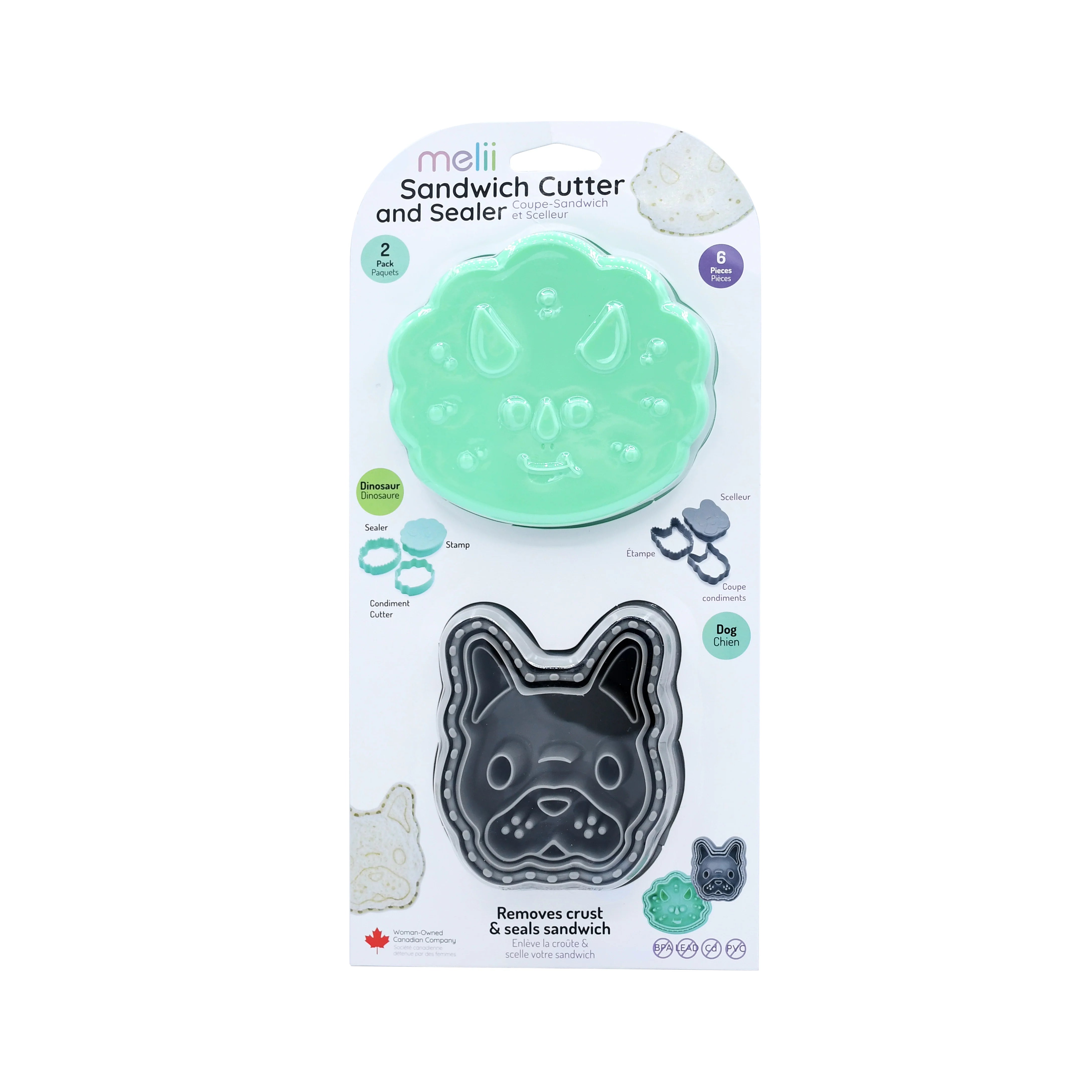 Melii Sandwich Cutter & Sealer 2pk (Dino/Dog)