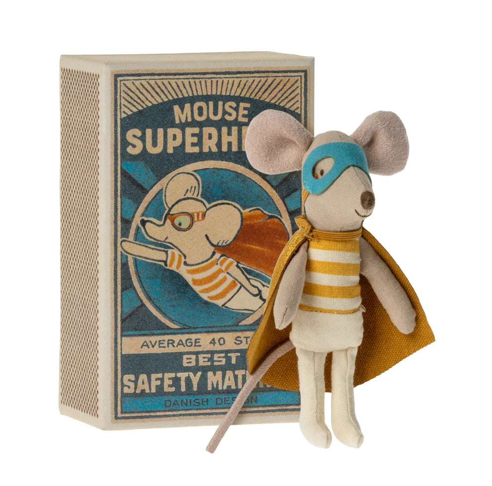 maileg super hero little brother mouse in matchbox