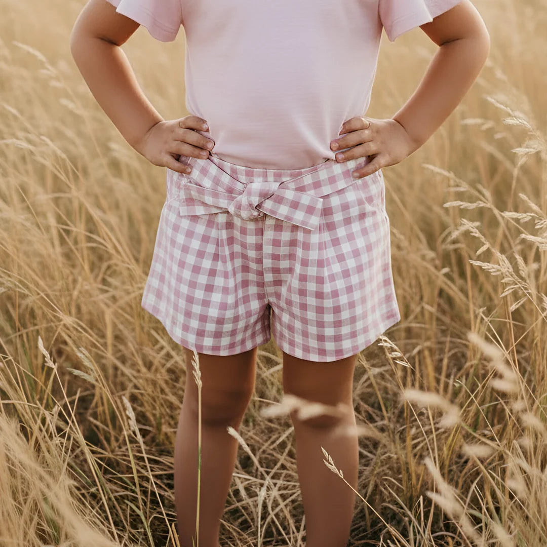 Love Henry Girls Tie Waist Shorts (Pink Check)