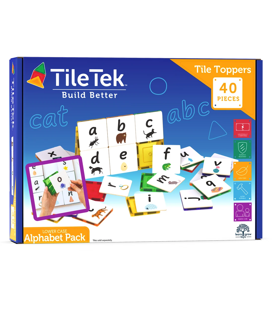 TileTek Magnetic Tiles 40pc Tile Toppers (Lowercase Alphabet Pack)