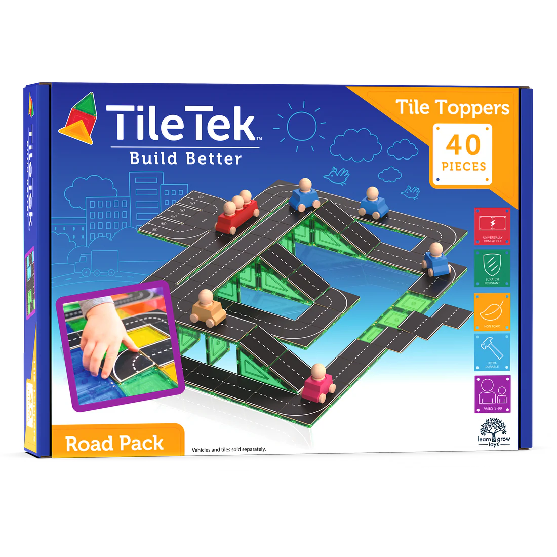 TileTek Magnetic Tiles 40pc Tile Toppers (Road Pack)