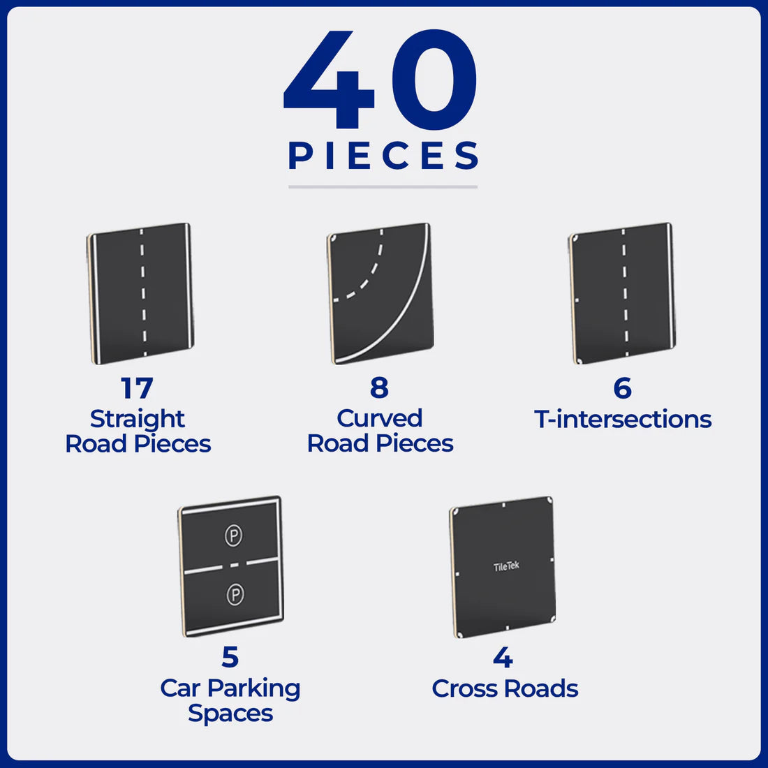TileTek Magnetic Tiles 40pc Tile Toppers (Road Pack)