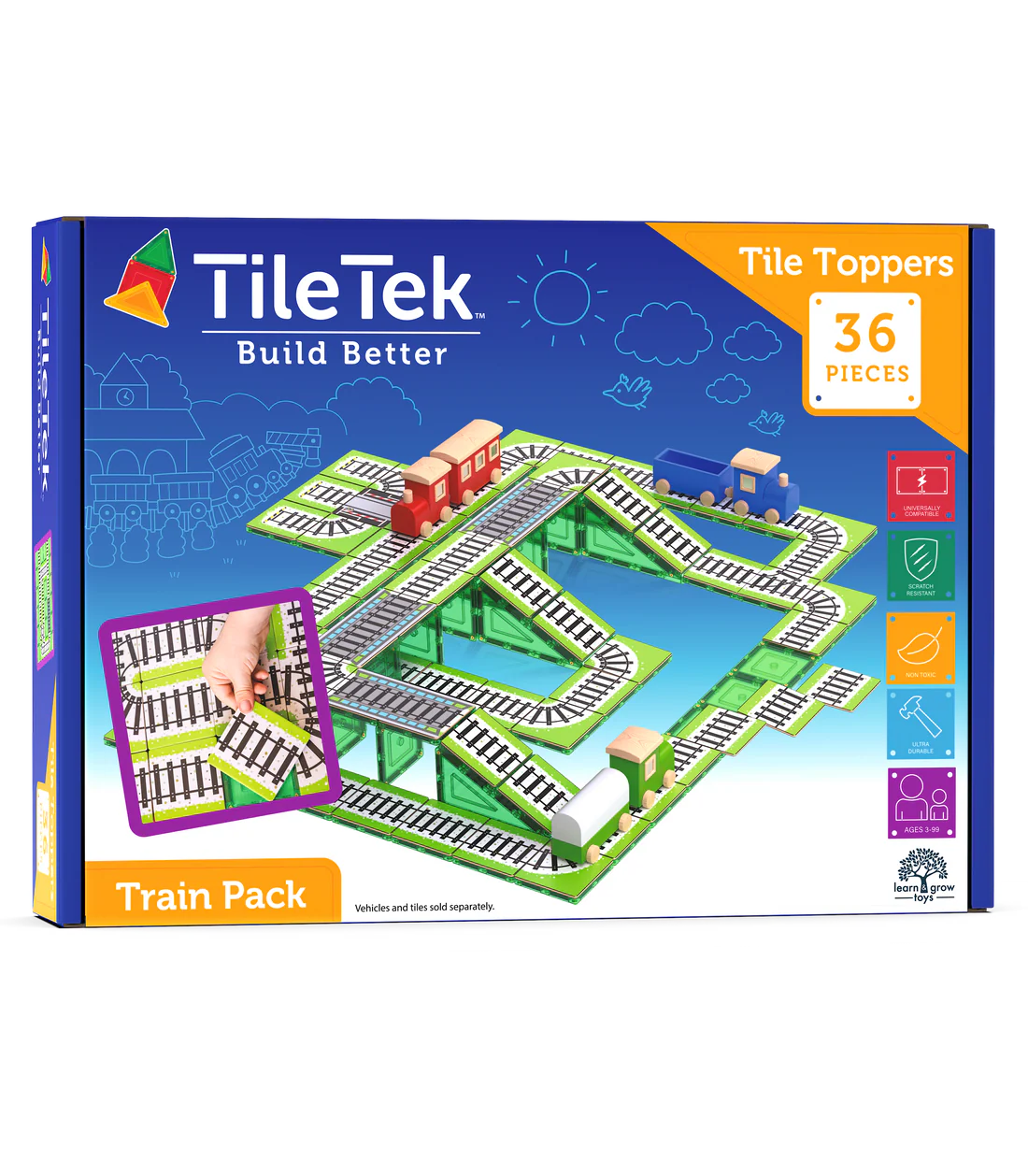 TileTek Magnetic Tiles 36pc Tile Toppers (Train Pack)