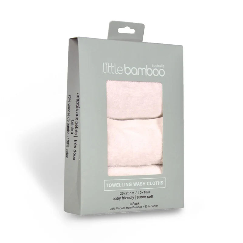Little Linen Towelling Washcloths 3pk (Dusty Pink)