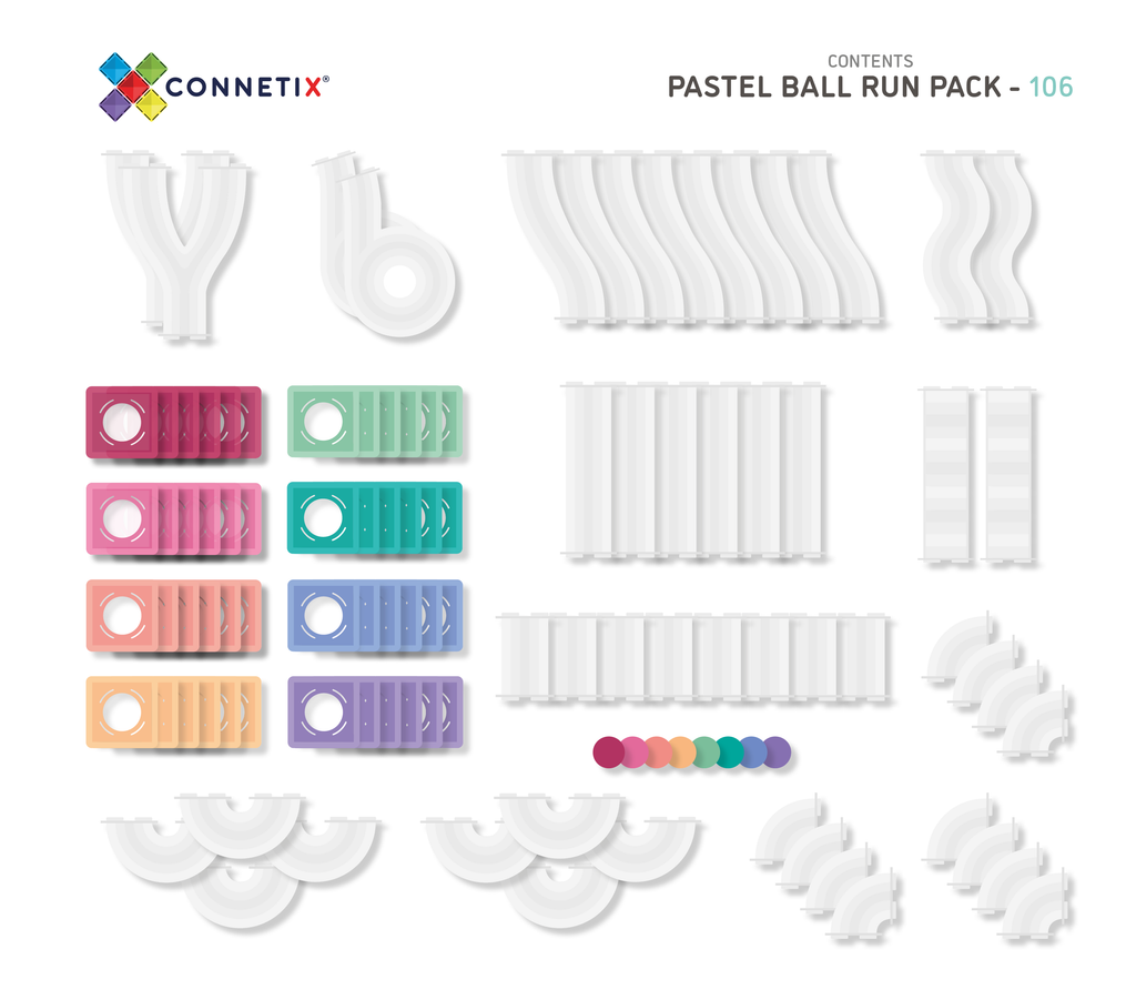 connetix magnetic ball run set in pastel colourway