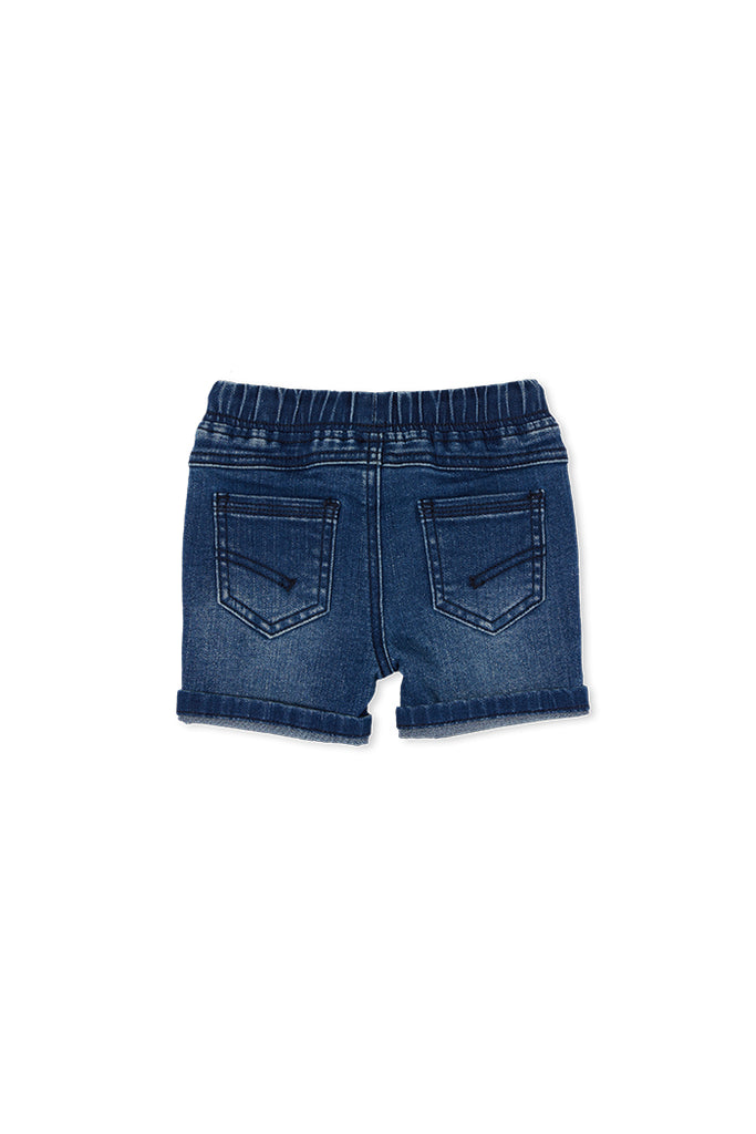 milky baby knit denim shorts in a  mid wash