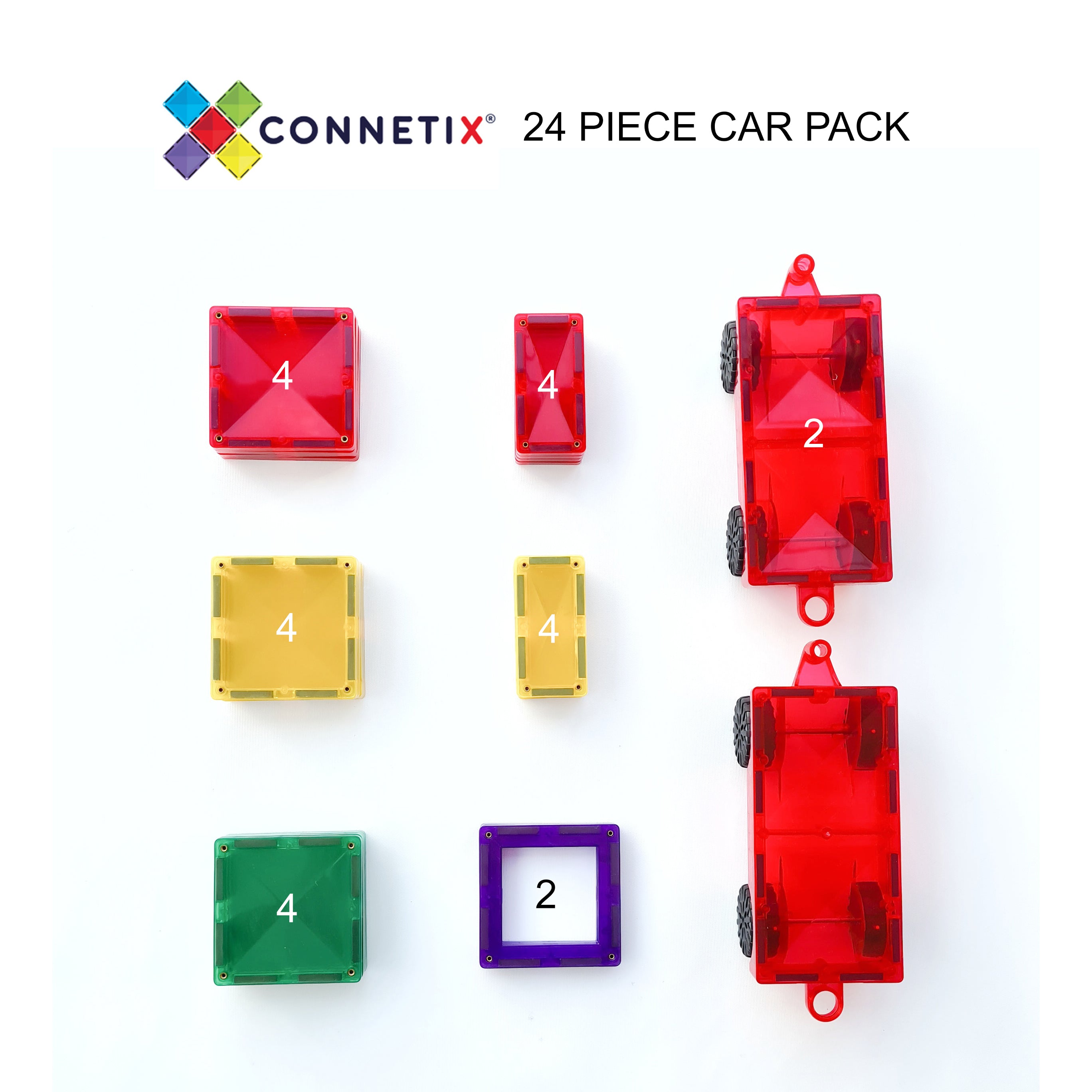 connetix magnetic tiles 24 piece car pack