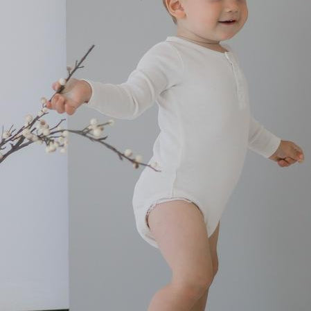 burrow & be baby essentials rib long sleeve henley bodysuit in natural
